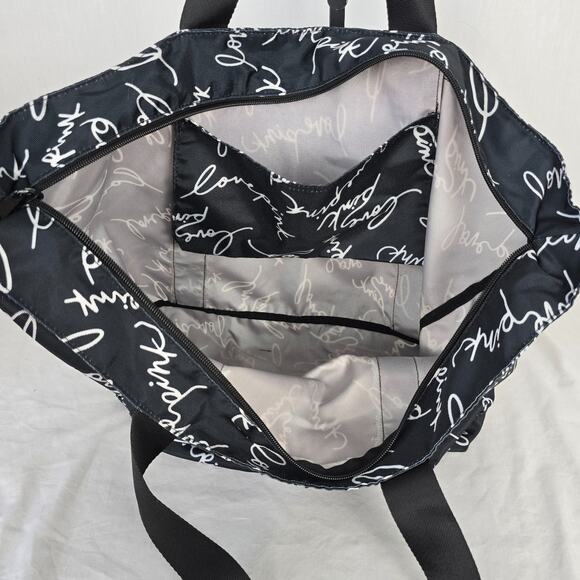 Pink Victoria's Secret Tote Black with White Love Pink Print - Picture 3 of 16